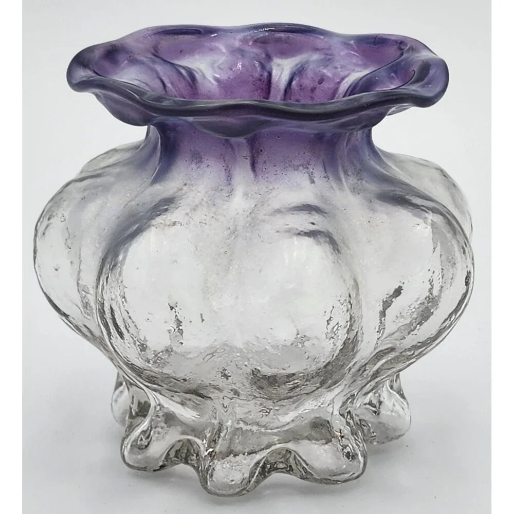 Vintage Melon Shaped Vase- Amethyst to Clear Glass 4”